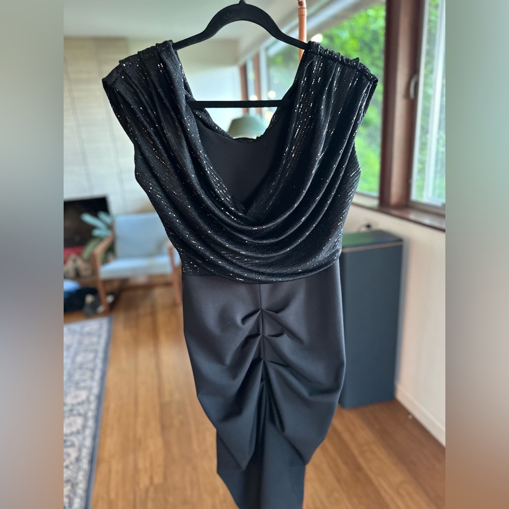 SHOWSTOPPER 💫 ATOM LABEL shimmering carbon jersey dress black sparkle NWOT - Picture 13 of 13